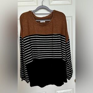 Maurices 24/7 Color Block Knit Top in Brown and Black Striped Sweater
